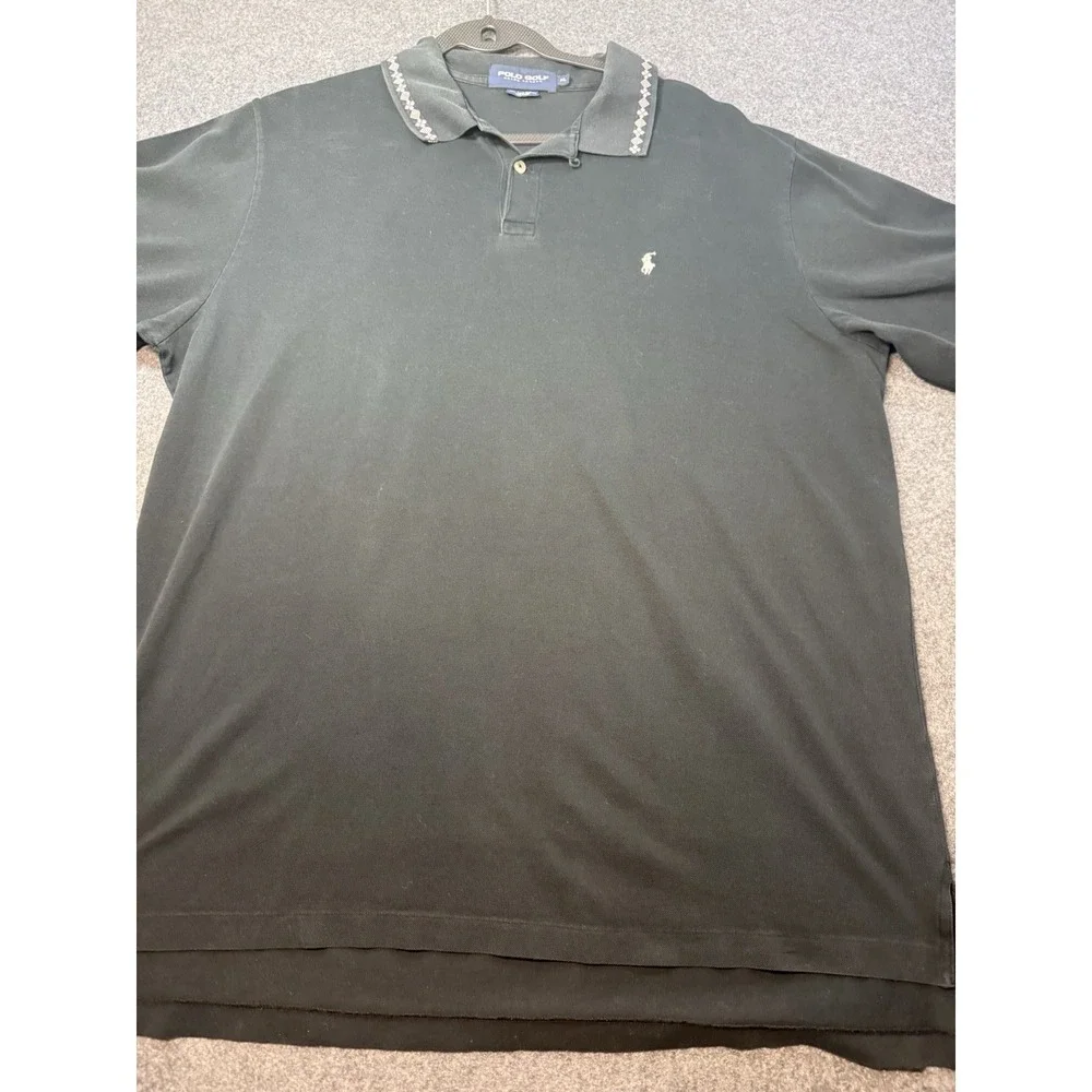 Polo Golf Ralph‎ Lauren Black Pima Cotton Argyle Collar Polo Shirt Size XL